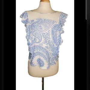 Abercrombie And Fitch Womens Short Sleeve Ruffled Mesh Detail Shirt SZ S Small